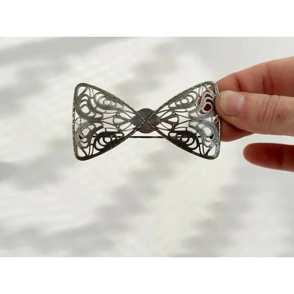 Art Deco Large XL Vintage Textured Handcrafted Cannetille Style Bowtie Brooch - Picture 7 of 10